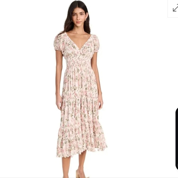 o.p.t Dresses & Skirts - O.P.T Smocked Floral Maxi Dress in Blush & Leaf Green Sz S